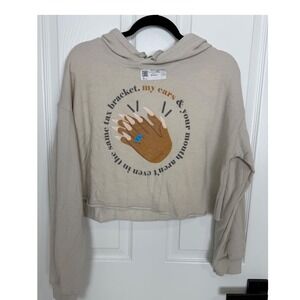 Bella Canvas Womens Cropped Hoodie Dust Beige Graphic Tax Bracket Sweatshirt M